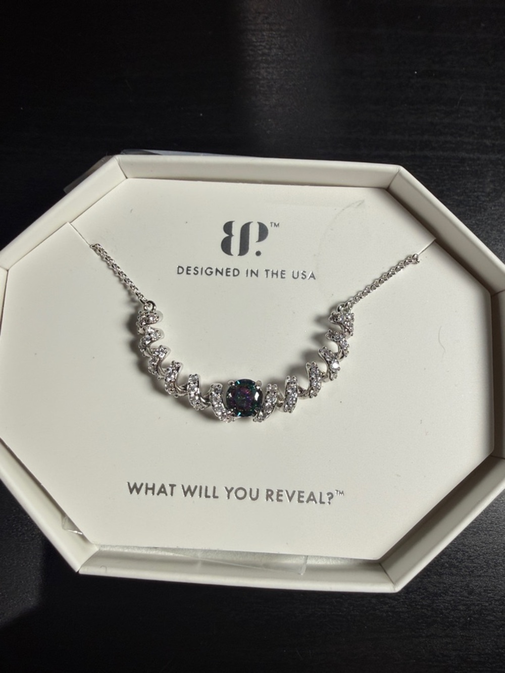 Silver-Tone Mystic Opal & Cubic Zirconia Necklace - Designed in the USA